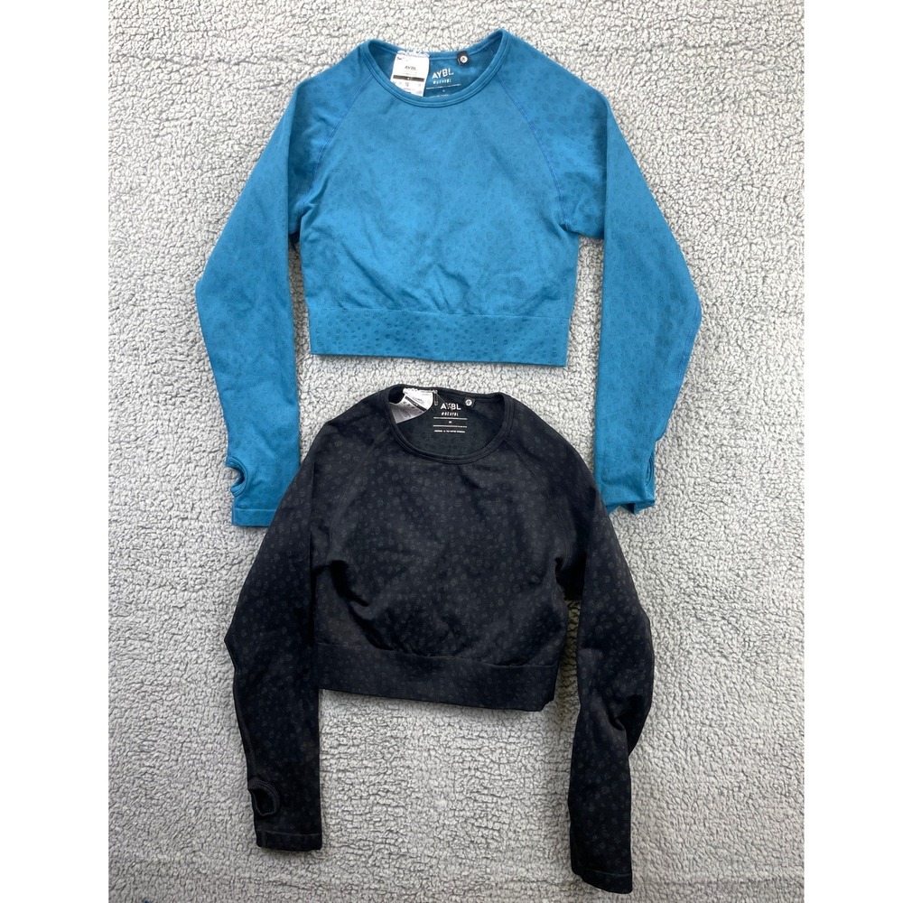 AYBL Crop Top Evolve Seamless Women's Medium Blue Black Workout Gym Lot 2